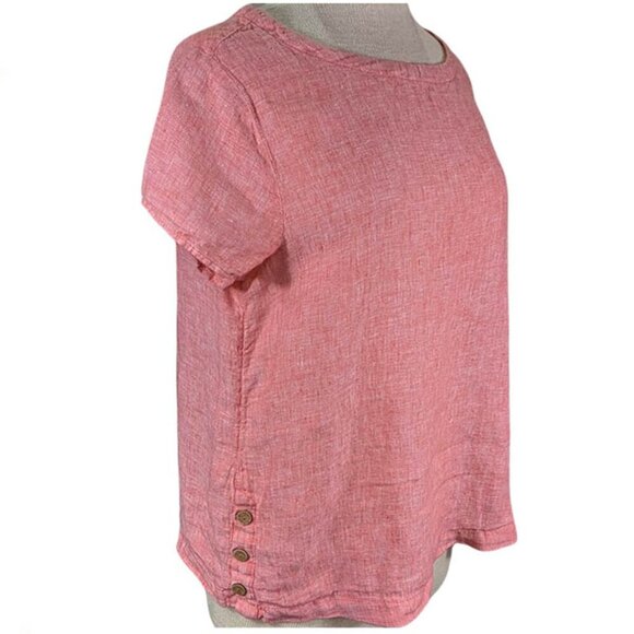 Cynthia Rowley Pullover Top Womens Medium 100% Linen Pink Red Short Sleeve Light - Picture 2 of 10